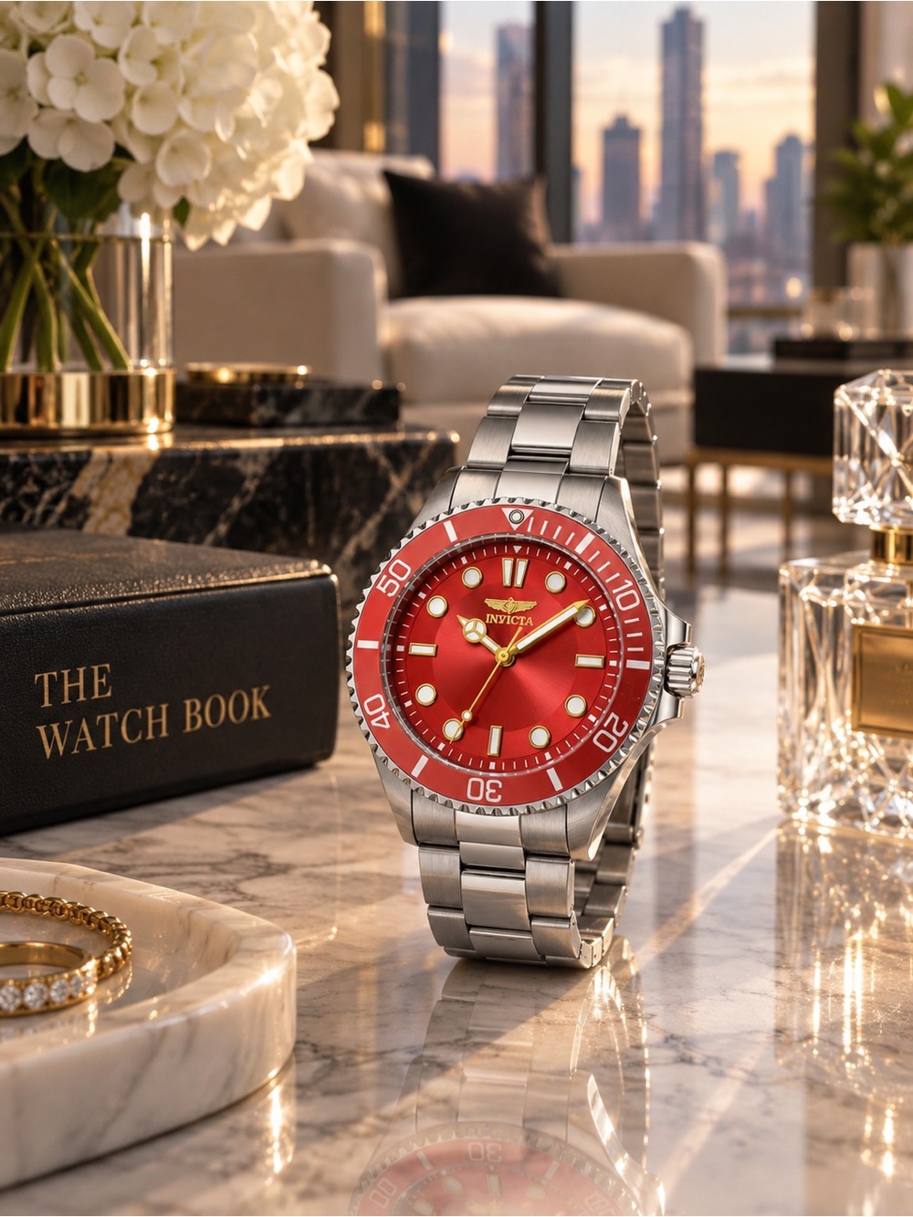 Invicta Pro Diver 50946 Women’s 34mm Red & Silver Watch + Box NWT
